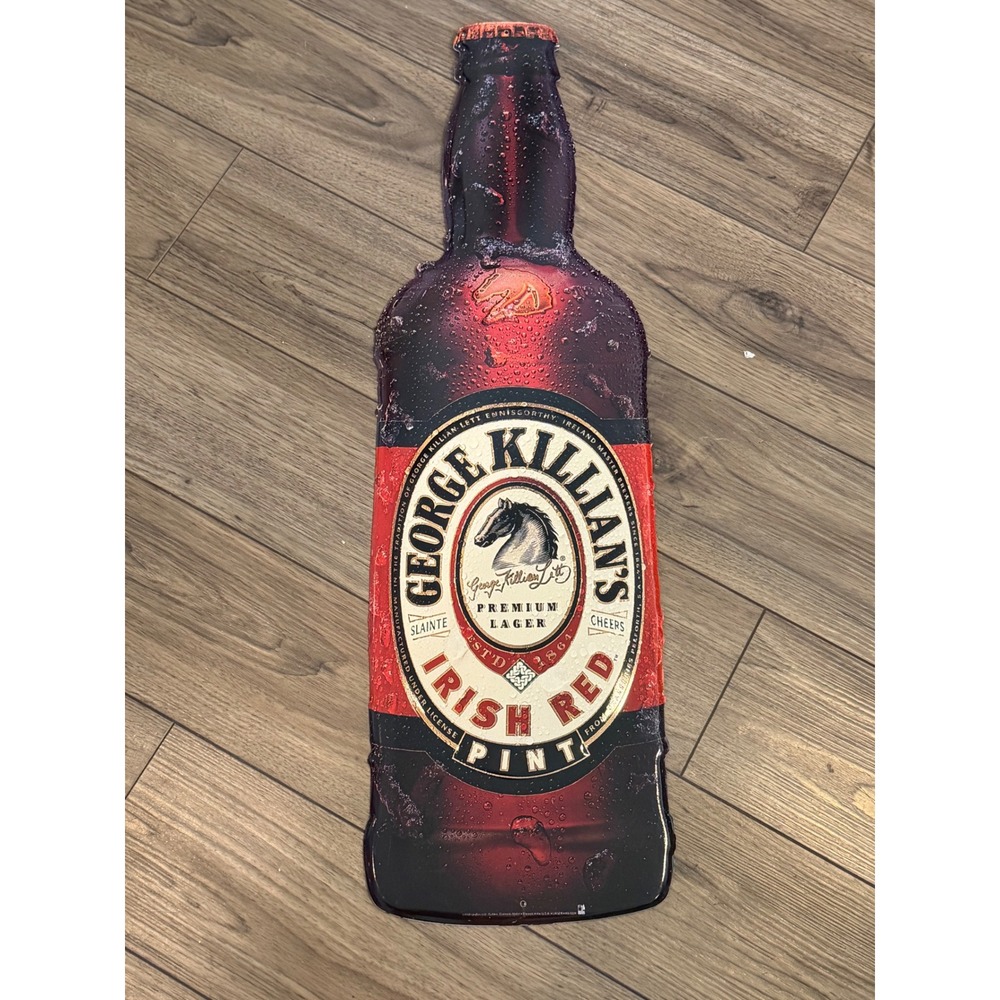NOS Vintage George Killian's Irish Red Tin Beer Sign – 29" x 9" Embossed Bottle
